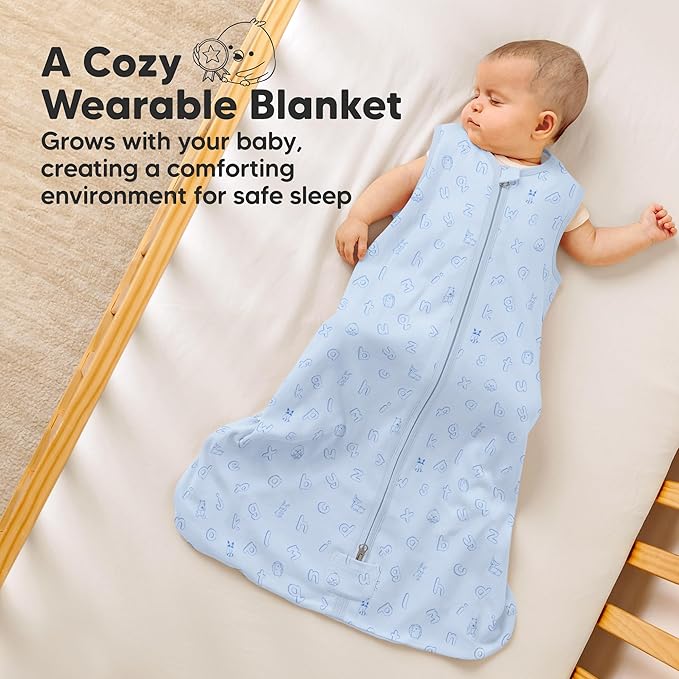 2-Pack Baby Sleep Sacks,Zipper Wearable Blanket-0.5TOG Organic Cotton,Lightweight, Soft Cozy Toddler Sleeping Sack 6-12 months, Easy to Wear Large Newborn Transition Swaddles Sleepsacks (ABC Land Sky)