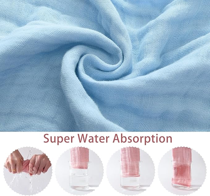 SnugOre Muslin Burp Cloths 5 Pack Large 20x12 inches Baby Burping Cloths, 6-Layer 100% Cotton for Newborn Boys Girls, Ultra Soft & Absorbent (Blue & Green)