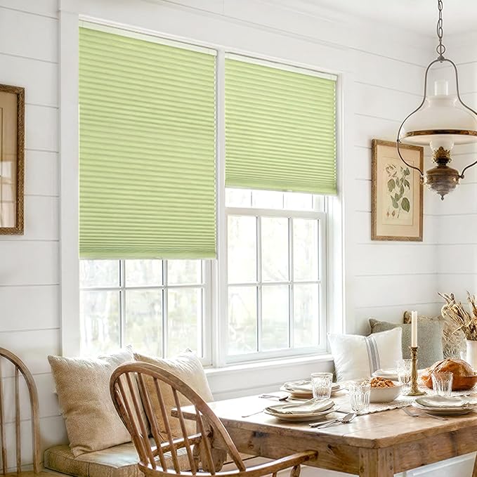 LazBlinds Cordless Cellular Shades, No Tools No Drill Blackout Honeycomb Shades Pleated Blinds for Windows, 37" W x 64" H, Green