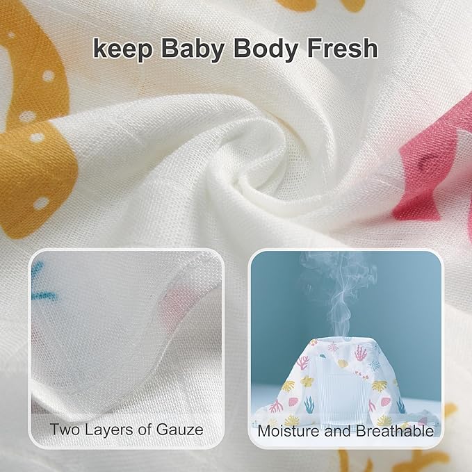 2-Pack Seashell Print Baby Swaddle Blankets, Soft & Breathable Muslin Swaddle for Newborns, 47 x 47 Inches, Unisex