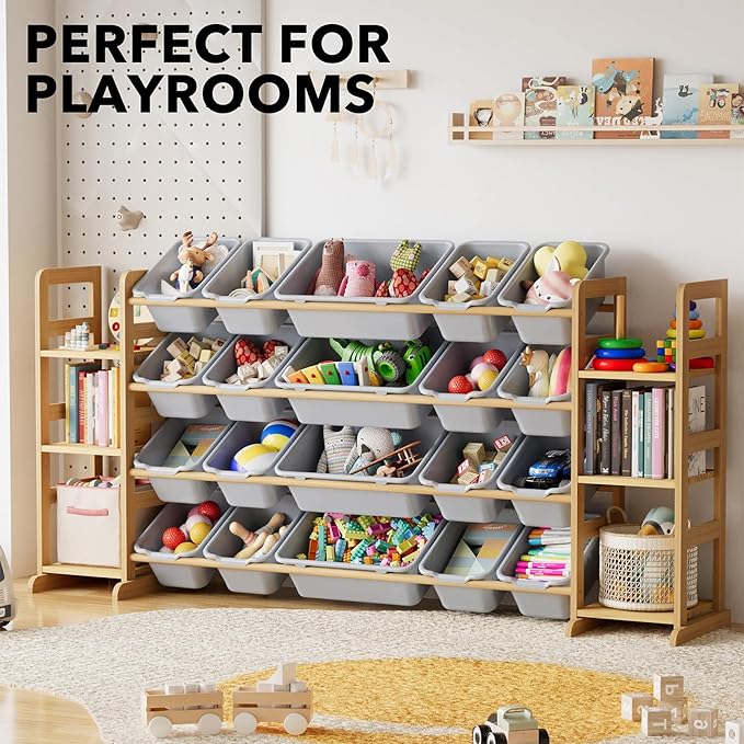 SpaceAid Toy Storage Organizer with 6 Shelves and 20 Bins, Toy Organizers Storage Bookshelf, Kids Bin Shelf Toys Box Bookcase for Bedroom Playroom Organization Room Decor, Neutral Gray