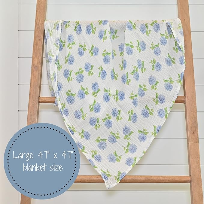 LollyBanks Muslin Swaddle Blankets 2PACK, 100% Cotton Baby Blanket 47 x 47 Inches, Large Baby Swaddle Breathable, Muslin Blankets for Girls (Hydrangea and Tulip Print)