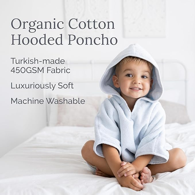 Natemia Hooded Towel Poncho – 100% Organic Cotton - Kids & Toddler Beach Towel with Hood - GOTS Certified - Gentle on Sensitive Skin - Cozy Swim & Bath Towel for Boys, Girls - Perfect Registry Gift