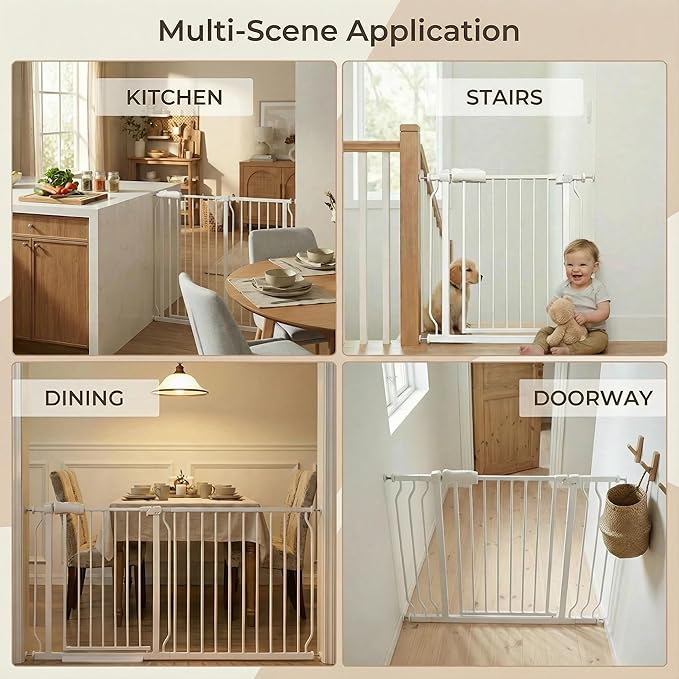 Extra Wide Baby Gate 43.5-48 Inch, Pressure Mounted No Drilling, Heavy Duty Metal for Stairs & Doorways, Indoor Safety Gate for Kids and Dogs, White