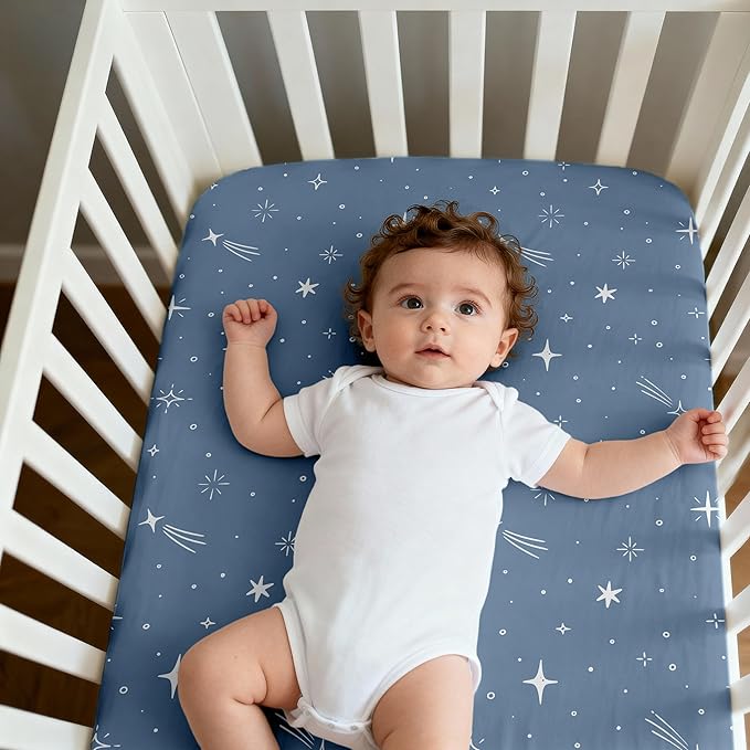 Baby Delight Bassinet Sheets 33x20 for Newton,Airclub,Maxi COSI,Angelbliss,Dream on Me,Mika,Harppa,Amke,ezebaby Rectangle Bassinet Mattress - Navy Blue Planet 3 Pack Boy