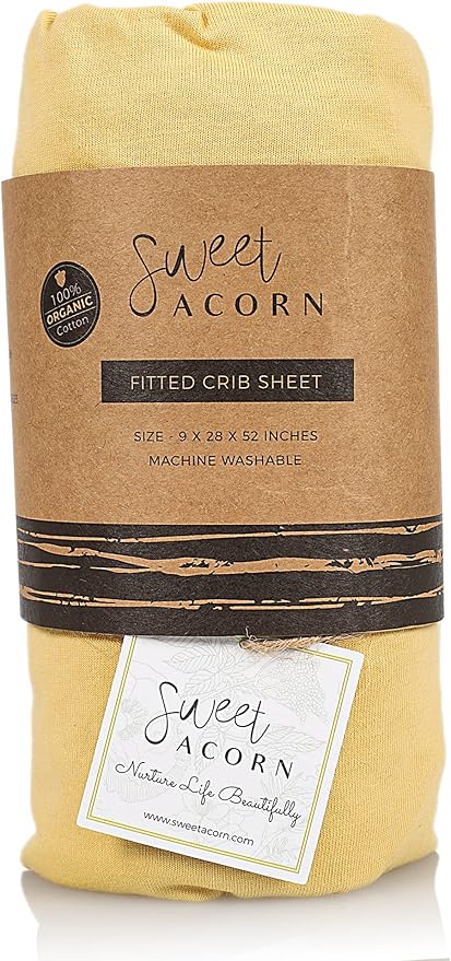 Fitted Crib Sheets - Organic Cotton Jersey Knit Crib Beddings - Fits Standard Baby Crib Mattress - 9" x 28" x 52" - Butter Yellow