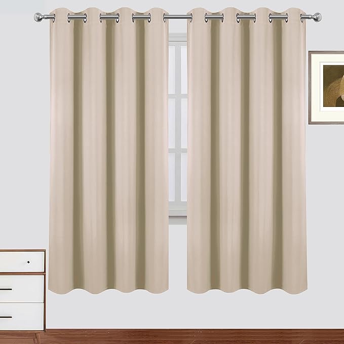 LEMOMO Blackout Curtains 52 x 72 Inch Light Beige Curtains 2 Panels Darkening Thermal Insulated Bedroom Curtains