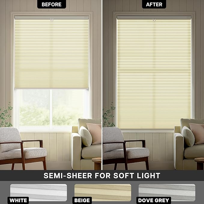 Lazblinds Upgraded Top Down Bottom Up (TDBU) Honeycomb Blinds, No Drill No Tools Easy Install Cordless Cellular Shades for Windows 41" W x 64" H, White - Light Filtering