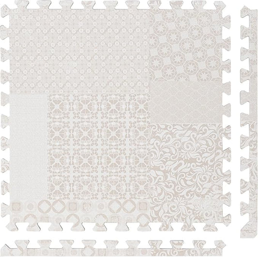 PopsyKosy Premium Baby Floor Play Mat - Thick & Cushioned 0.5 inch Playroom Foam Mat, Non-Toxic Odorless - 6 Tiles - Spacious 6x4 ft. - Stylish & Large, Waterproof for Kids & Toddlers - Totem Beige