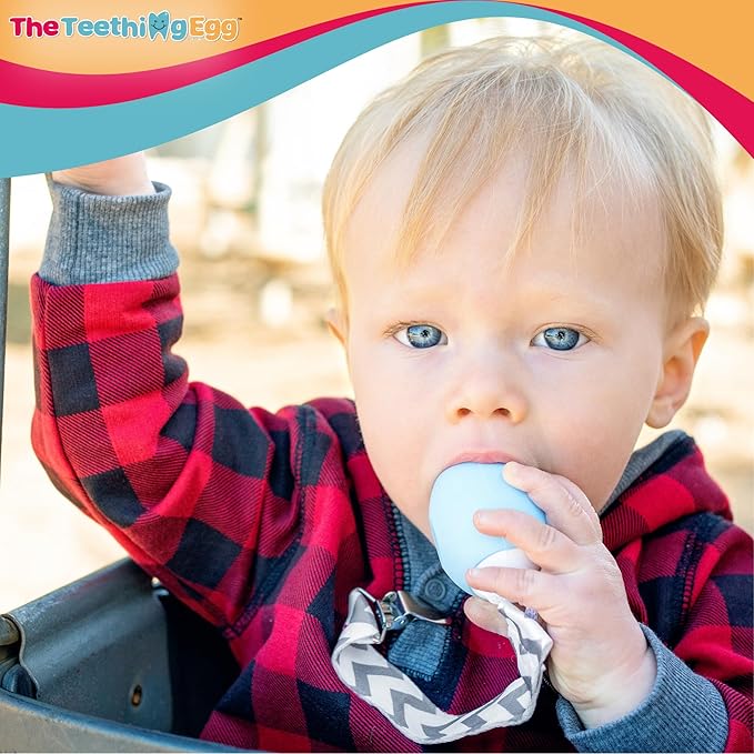 The Teething Egg Baby Teether – Freezable Teething Toy for Babies 3–6 Months up to 18 Months – Made in USA, Food-Grade TPE, Blue