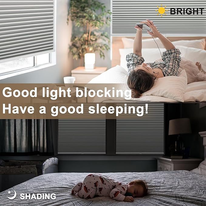 MYshade 1.5-Inch Cellular Cordless Blackout Shades,Thermal Insulating Noise Reducing Waterproof Blinds,Honeycomb Window Treatments for Indoor Light Control (Grey-Custom)