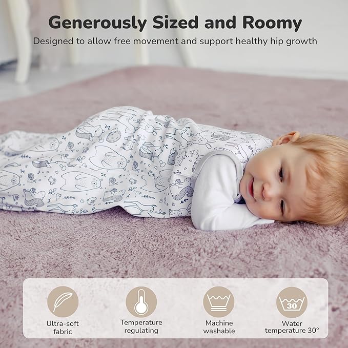 Baby Sleep Sack 1.0 TOG, Organic Cotton Baby Wearable Blanket with Two-Way Zipper, Swaddle Transition Baby Sleeping Bag, All-Season Sleep Sack for Newborn Infant Toddler Boy Girl, 0-6 Months, 1-Pack
