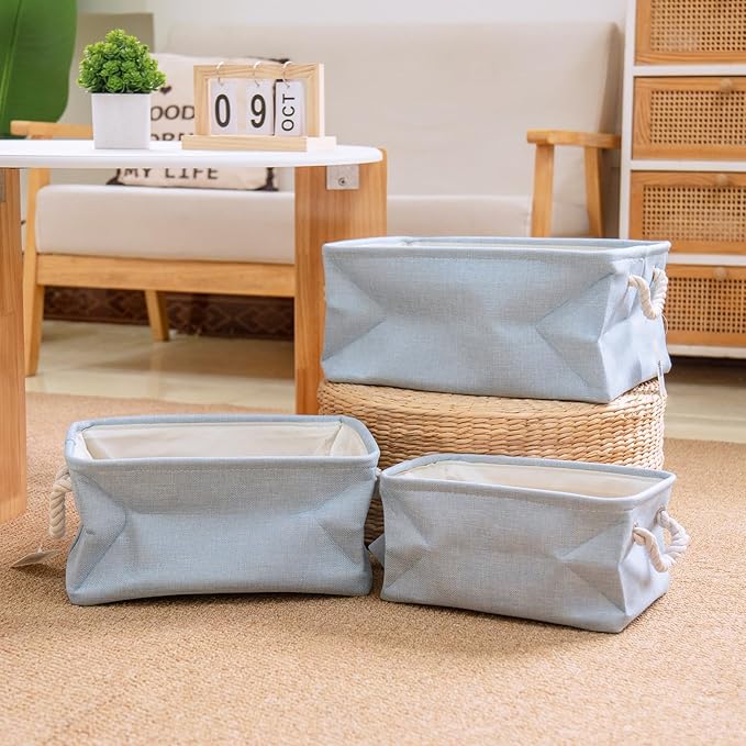 Storage Baskets for Shelves, Closet Organizer Bins, Clothes Storage Bins with Metal Frame, Large Baskets for Organizing and Storage, Collapsible Blue 3-Pack