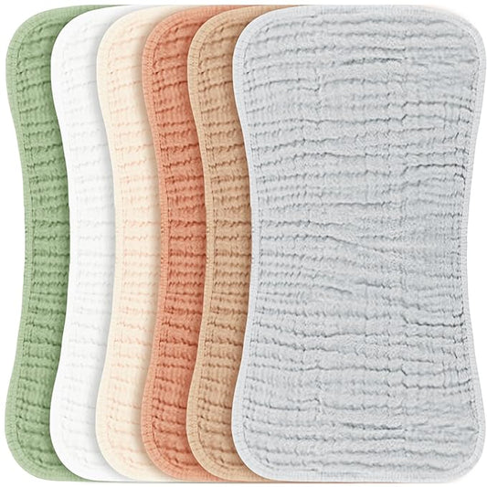 Konssy Muslin Baby Burp Cloths Sets for Unisex- 6 Pack Large 100% Cotton Burping Clothes for Newborn, Baby Girls and Boys