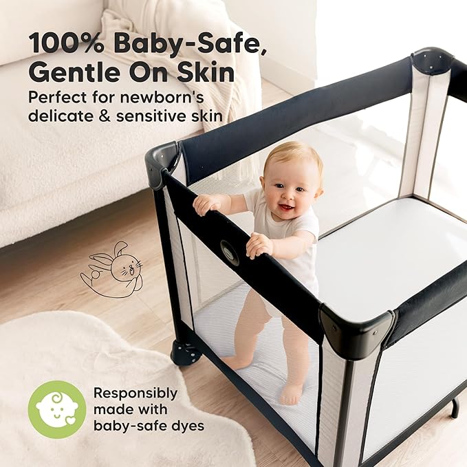 Pack and Play Sheets Fitted - 2-Pack Mini Crib Sheets for Pack N Play Mattress 38x26, Soft & Cozy, Neutral Toddler Playard Bedding, Snug Fitted Mini Baby Crib Mattress Cover Boy, Girl (Rose)
