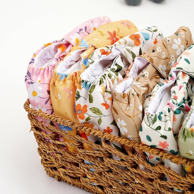 CoolaPeach 12 Set Reusable Adjustable Cloth Diapers for Newborn to 0-3 Years,One Size Washable Pocket Nappy Covers for Baby Girl and Boy,6 Pack Cloth Diapers+6pcs Microfiber Inserts (NCP05)