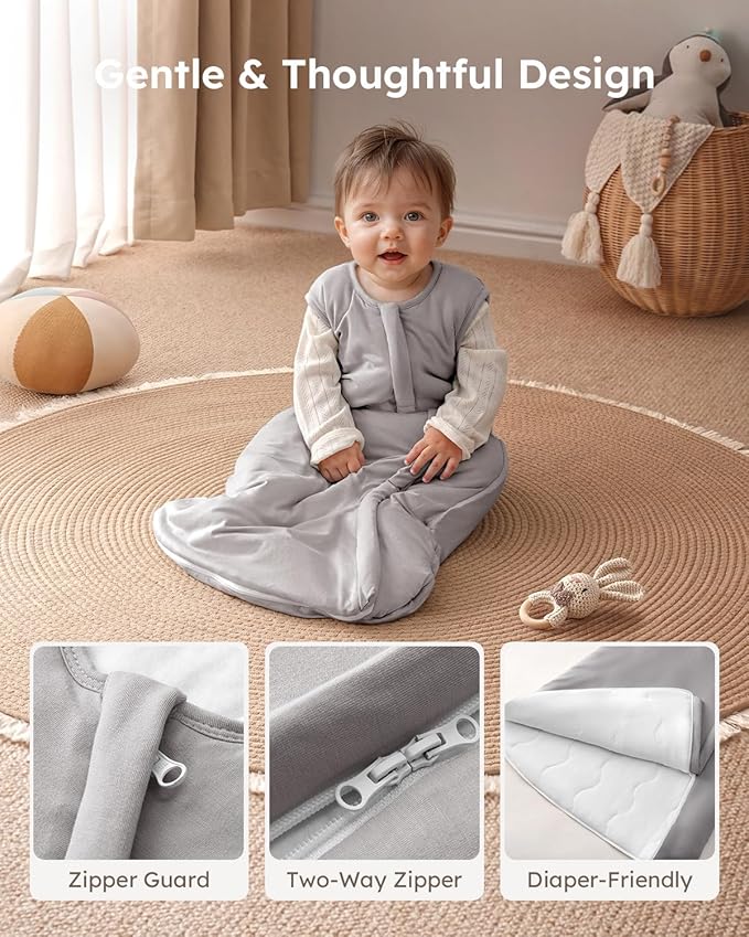 Yoofoss Rayon Made from Bamboo Baby Sleep Sack 0-6 Months 1.0 Tog Baby Wearable Blanket, Super Soft Infant Toddler Sleeping Sack 2-Way Zipper
