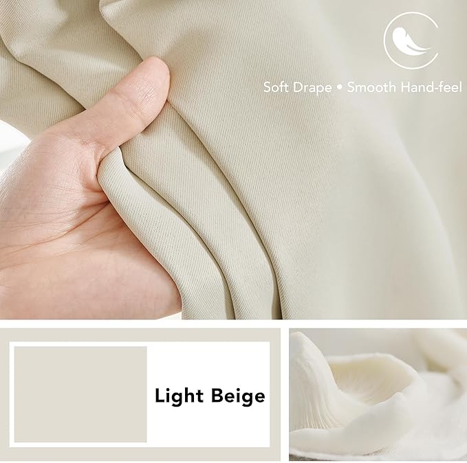 Deconovo Blackout Curtains, Thermal Insulated, W42 x L95 2 Panels, Back Tab, Machine Washable, Room-Darkening Drapes for Bedroom/Living Room Light Beige