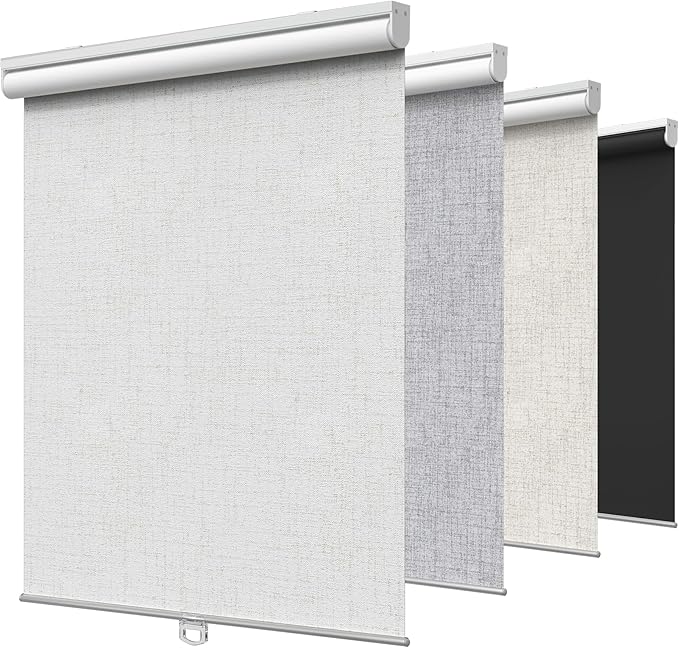 GENIMO 100% Blackout Roller Window Shades, Window Blinds Cordless with Thermal Insulated, UV Protection Fabric, Mini French Door Blinds for Home, Office, Bedroom, Easy to Install, Linen, 40" W X 72" H