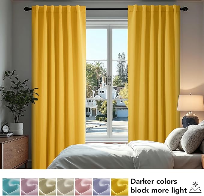 Deconovo Blackout Curtain Panels for Kids Bedroom Room Darkening Back Tab and Rod Pocket Curtains 42Wx72L Inch Mellow Yellow 2 Panels