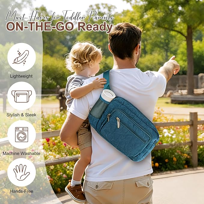 Rexmore Puffer Quilted Fanny Pack Diaper Bag for Mom - Women‘s Compact Crossbody Purse with Portable Changing Pad & Wipes Pouch, Travel & Quick Errand Baby Essentials Organizer (Dark Green)