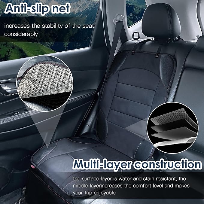 Sinvitron Car Seat Protector for Child Car Seat - Waterproof Non-Slip Leather Mat with 2 Mesh Pockets, Universal Seat Cover for Baby, Pets & Vehicles(2-Pack,Black)
