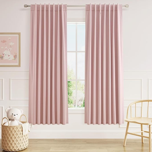 Guken 100% Blackout Linen Curtains 72 Inch 2 Panels Set for Girl's Bedroom, Living Room, Nursery, Back Tab Thermal Insulated Black Out Drapes Room Darkening, Pink