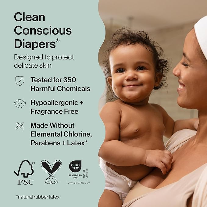 The Honest Company Comfort Dry Disposable Diapers for Sensitive Skin, Hypoallergenic, Above It All + Pattern Play, Super Club Box Size 1 (8–14 lbs) 136