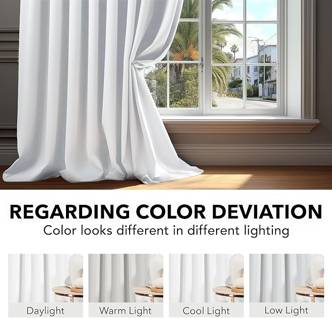 Deconovo Blackout Curtains, Thermal Insulated, W70 x L84 2 Panels, Back Tab, Machine Washable, Room-Darkening Drapes for Bedroom/Living Room Pure White