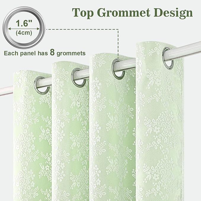 Yinhua Green Curtains for Living Room Blackout Curtains for Bedroom 84 Inches Long Double Layer Curtain with Tiebacks, Thermal Insulation Grommet Drapes for Nursery Dining Room, 52" W x 84" L