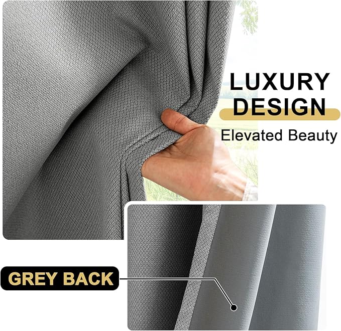PrinceDeco 100% Blackout Curtains for Bedroom 108 Inches Length 2 Panels Set, Grommet Living Room Drapes, Thermal Insulated Blackout Curtains,Jacquard-Woven,55" W x108 L, Dove