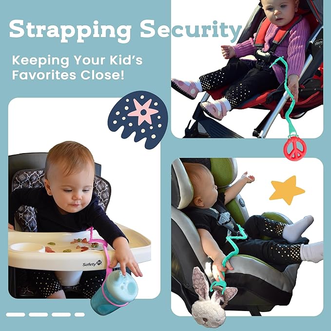 Brilli Baby Cup Catcher Patented Safety Tether Strap, Attach Sippy Cups, Bottles, Pacifiers & More to Stroller, High Chair, Car Seat, Made in USA, Food Grade, Dishwasher Safe (Aqua)