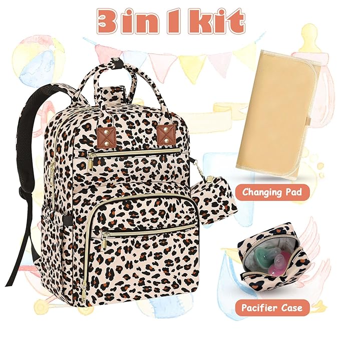Baby Diaper Bag Backpack, Travel Diaper Bags for Baby Girl Boy Large Capacity Baby Bag Backpack for Women Leopard Print
