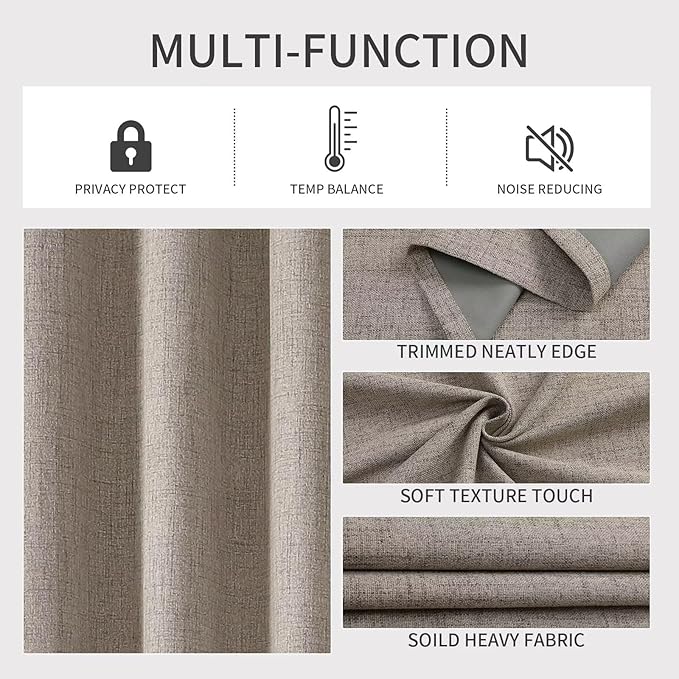 Joydeco 100% Blackout Curtains Customize for Living Room Bedroom, Linen Grommet Privacy Thermal Insulated Room Darkening Curtain 1 Panel (Custom Size, Color)