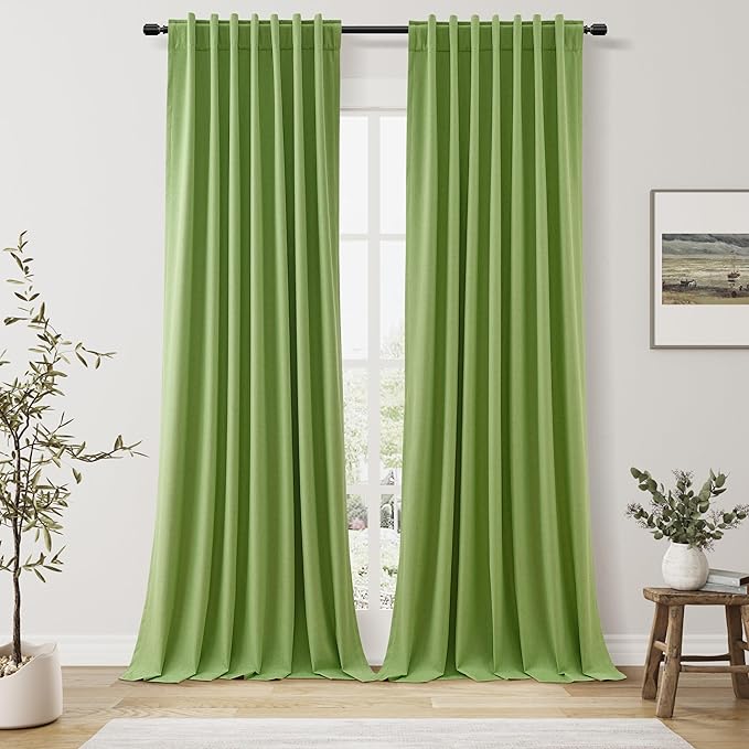 Guken 100% Blackout Curtains 96 Inch Length 2 Panels Set for Living Room Bedroom Back Tab Thermal Insulated Black Out Linen Drapes Room Darkening Lime Green,52x96