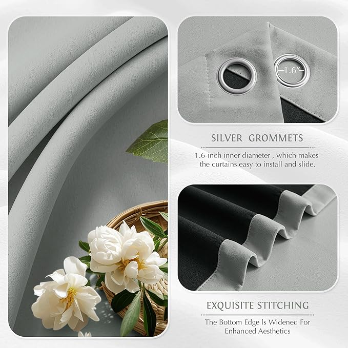 Beauoop Grey 100% Blackout Curtains 84 Inch Long 2 Panels for Bedroom Living Room Solid Room Darkening Thermal Insulated Soundproof Energy Saving Grommet Top Window Treatment Drapes,52x84 2 Set