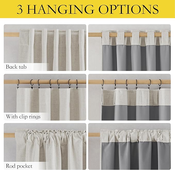 NICETOWN 100% Blackout Linen Curtains 72 inches Long 2 Panels, Thermal Insulated Curtains with Liners for Bedroom, Farmhouse Style Privacy Window Draperies for Living Room, Snowbound, W52 per Panel