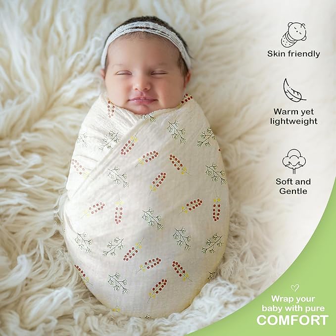 100% Organic Cotton Muslin Baby Blanket - 47x47 Inch Breathable Swaddle, Hypoallergenic Double-Layer, Versatile Use (Pink Floral, 47x47 Inch)