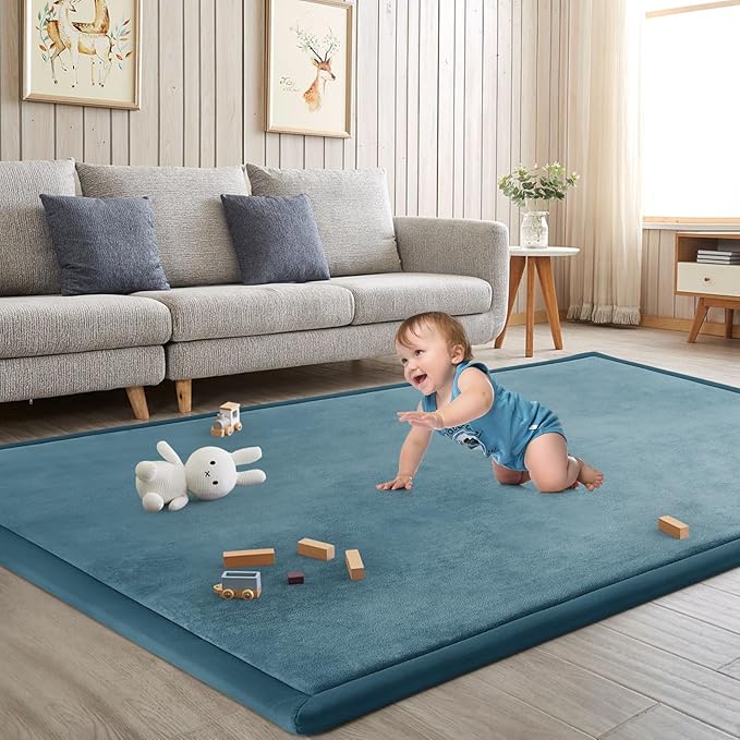 Baby Play Mat for Floor Tummy Time Mat Nursery Muscle Area Rug Playroom Rug Tatami 59"*59" Memory Foam 1.3" Thick Crawling For Babies,Toddlers, Infants, Kids,Floor(Green)