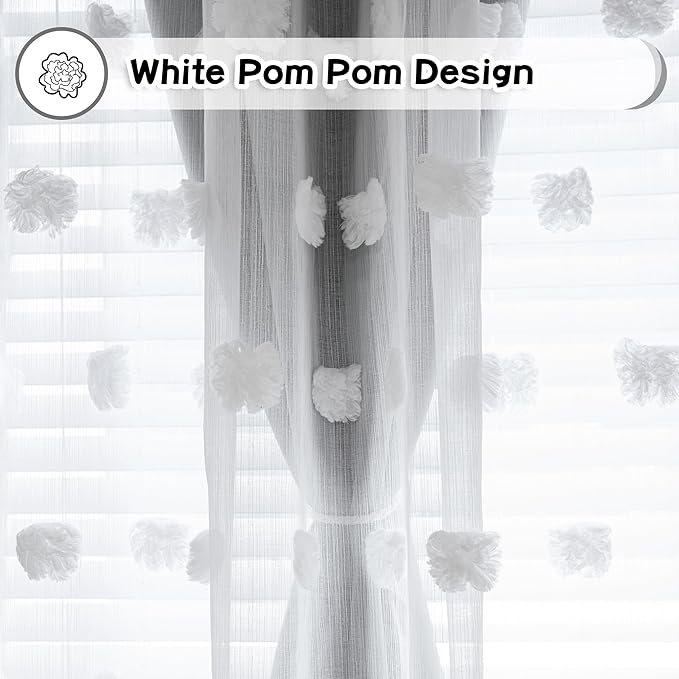 MYSKY HOME Grey Curtains for Bedroom 72 Inches Long Blackout Curtains Pom Pom White Sheer Curtains for Boys Room Double Layer for Toddler Bedroom Grommet Room Darkening Window Panels 52 x 72 Inch