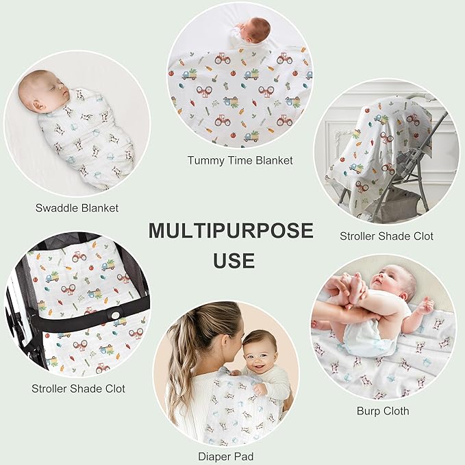 70% Rayon Made from Bamboo 30% Cotton Muslin Swaddle Blanket, 47 x 47 Inches, Cow Print Baby Receiving Blanket, Soft and Breathable, Unisex, 2 Pack