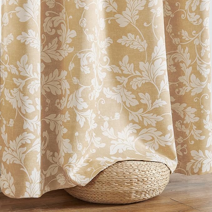 jinchan 75% Blackout Curtains for Bedroom, Brown Scroll Leaf Patterned Curtains 63 inch Length for Living Room, Farmhouse Vintage Drapes, Thermal Insulated Window Treatments, Grommet 2 Panels Brown
