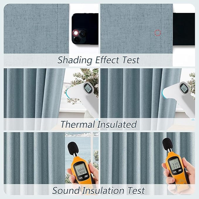 Guken Blue 100% Blackout Curtains 105 Inch Length 2 Panels Set for Living Room Bedroom Back Tab Thermal Insulated Black Out Linen Drapes Room Darkening Window Curtains Dusty Blue 52x105