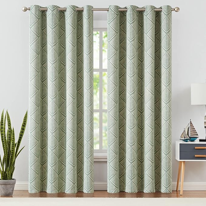 jinchan 80% Blackout Curtains for Living Room, Geometric Patterns Drapes for Bedroom, Window Treatments for Room Darkening, Grommet Top Thermal Insulated Curtains 96 inch Length 2 Panels, Sage Green