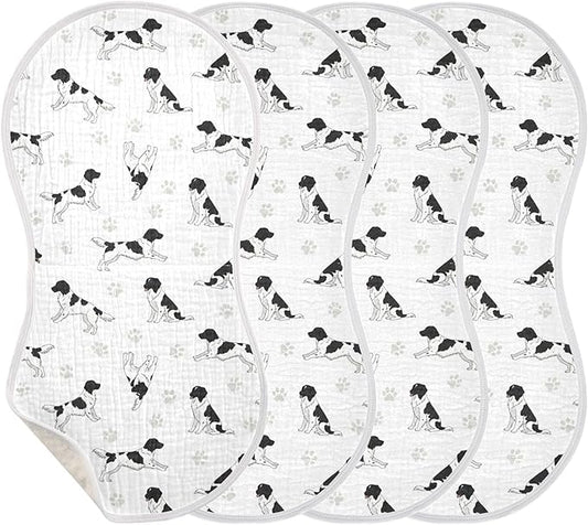 Qinllo 4 Pack Muslin Burp Cloths Stabyhoun Dogs White Cotton Baby Burp Cloths Ultra Soft Burping Cloth Absorbent Spit Up Rags for Newborn Baby Boys Girls 22x11 Inch