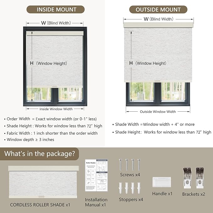 Cordless Blackout Roller Shades Blinds for Windows Free-Stop,Pull Down Room Darkening with Valance,Thermal Insulated Woven Fabric Window Door Blinds for Home,Office,Linen 30.5" W x 72" H