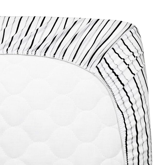 American Baby Company 2 Pack 100% Natural Cotton Fitted Crib Sheets 52" x 28" - Soft, Breathable, Hypoallergenic & Gentle Toddler Bed Sheets, Silver Black Arrow and Stripes, Neutral for Boys & Girls