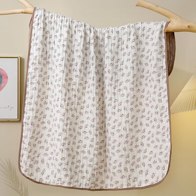 Ultra Soft Muslin Baby Blanket Pack of 2 Cotton Swaddles Bed Blankets Super Soft Lightweight for Babies and Toddlers Boys Newborn 42 x 42 inches Floral (Green and Coffee)