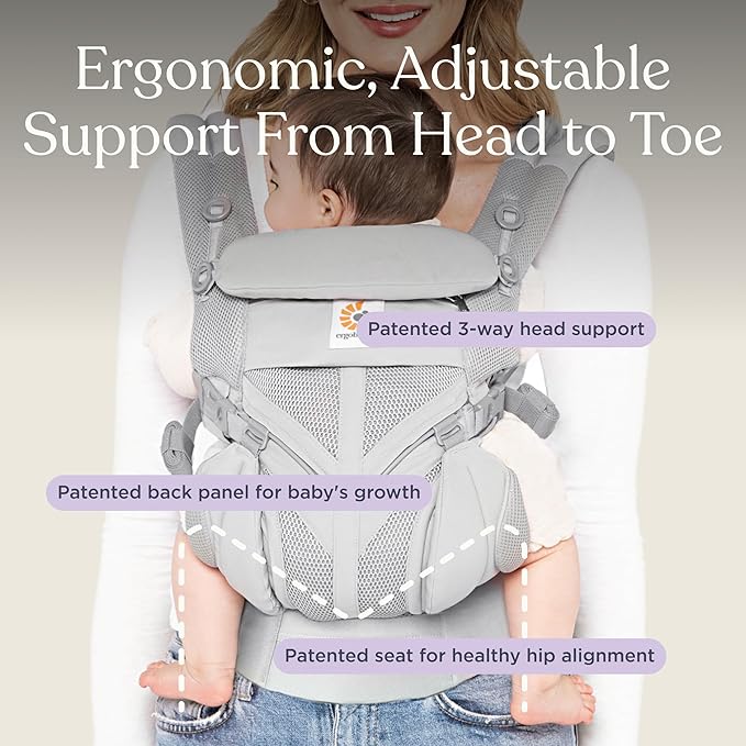 Ergobaby Omni Classic Baby Carrier Newborn to Toddler - Breathable Baby Carriers for Summer - All-Position Carrier with Lumbar Support (7-45 Pounds), Cotton, Pearl Grey
