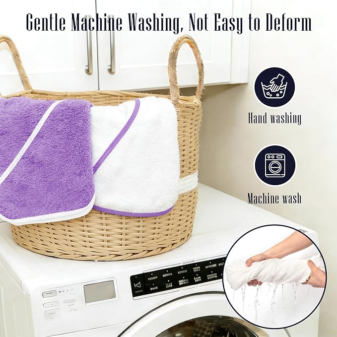 2 Pack Baby Bath Towel - Rayon Made from Bamboo, Ultra Soft Hooded Towels for Kids - X Large Size for 0-7 Yrs (White and Violet, 37.5 x 37.5 Inch)